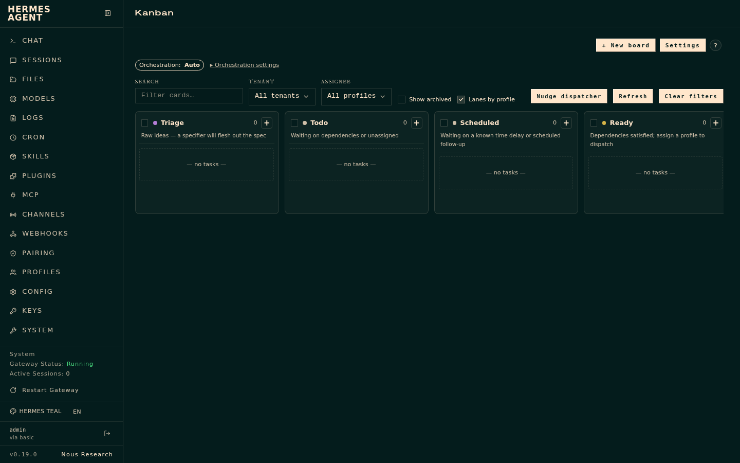 Sezione Kanban della dashboard, con le colonne Triage, Todo, Scheduled, Ready